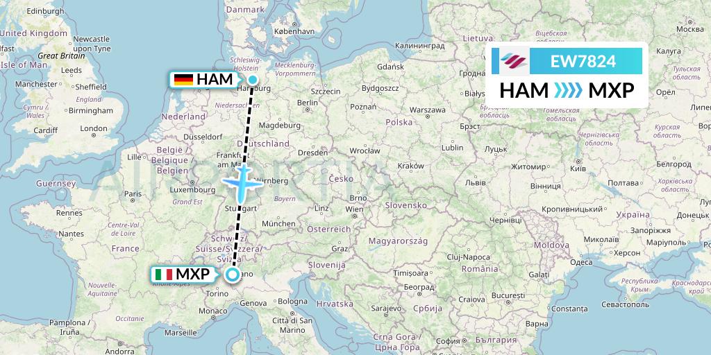 EW7824 Eurowings Flight Map: Hamburg to Milan