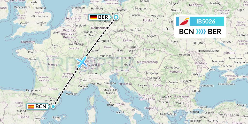 IB5026 Iberia Flight Map: Barcelona to Berlin
