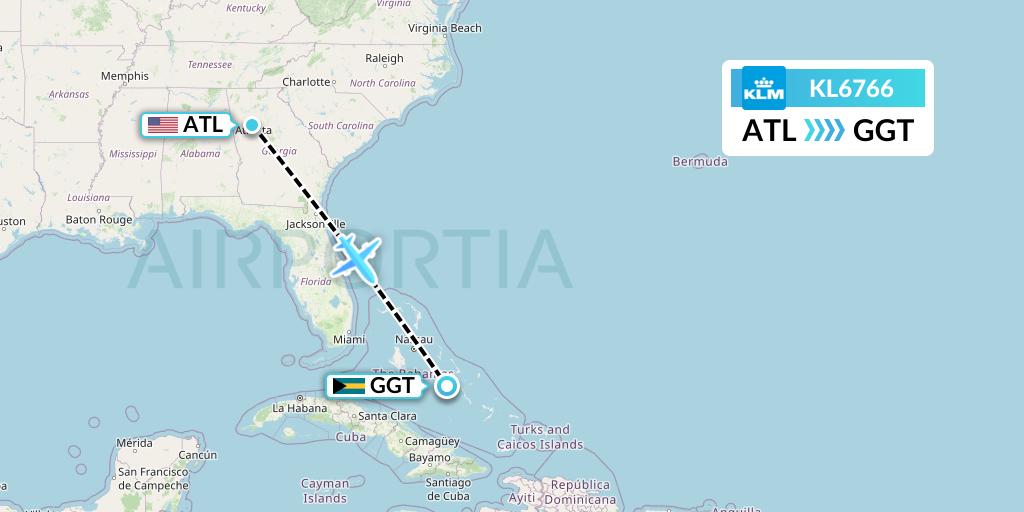 KL6766 KLM Flight Map: Atlanta to George Town