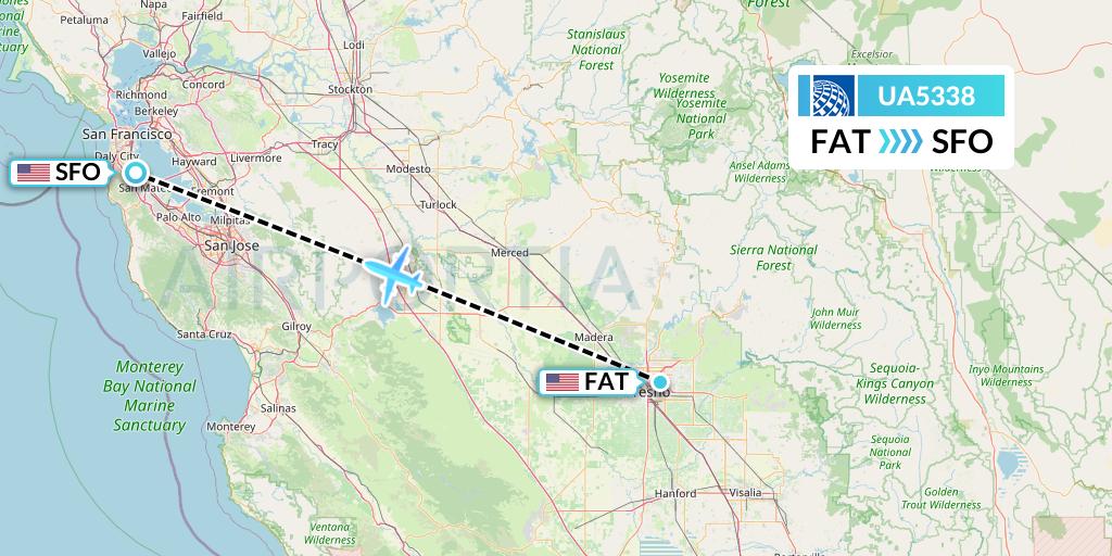 UA5338 United Airlines Flight Map: Fresno to San Francisco