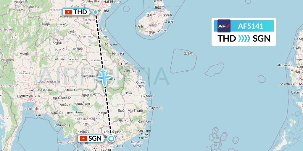 AF5141 Air France Flight Map: Hanoi to Ho Chi Minh City