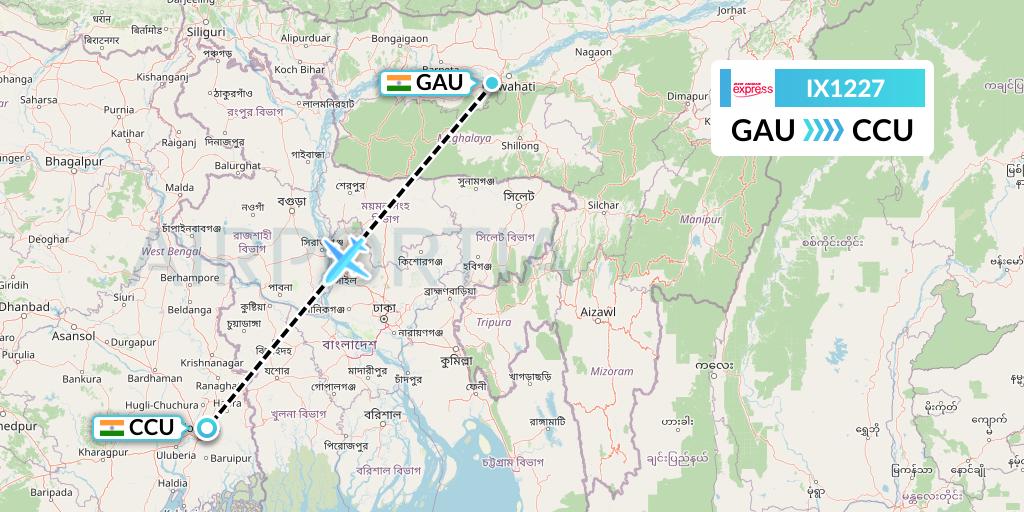 IX1227 Air India Express Flight Map: Guwahati to Kolkata