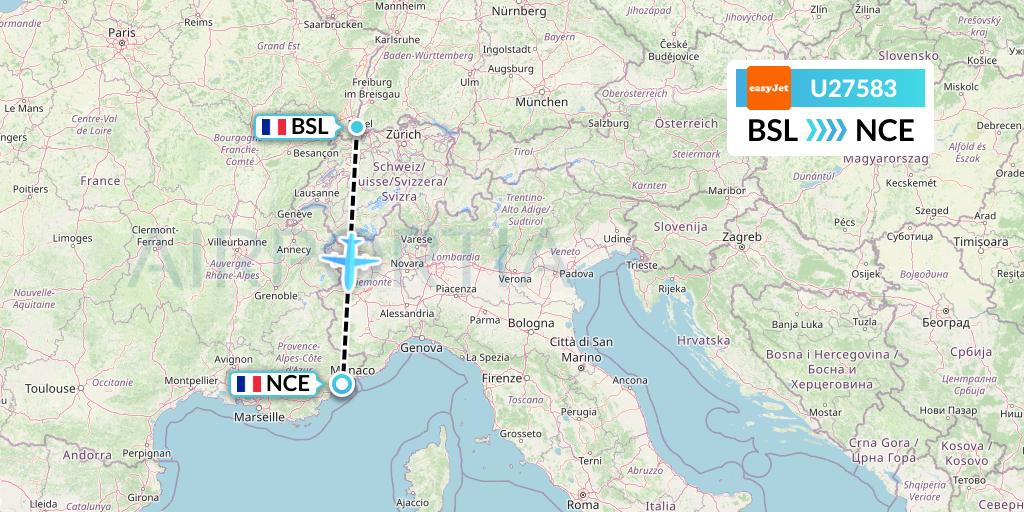U27583 EasyJet Flight Map: Basel to Nice