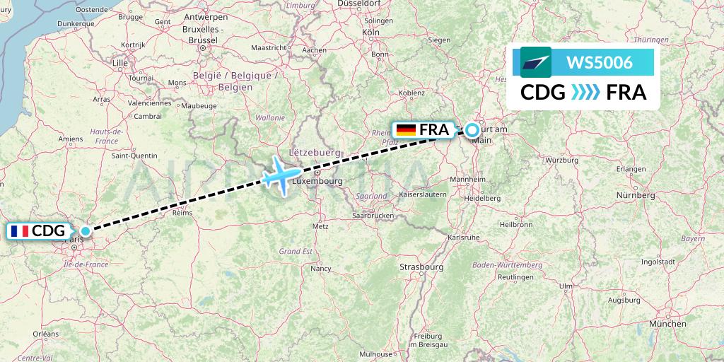WS5006 WestJet Flight Map: Paris to Frankfurt