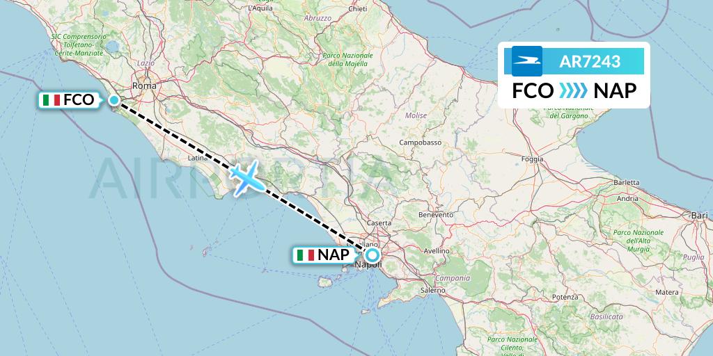 AR7243 Aerolineas Argentinas Flight Map: Rome to Naples