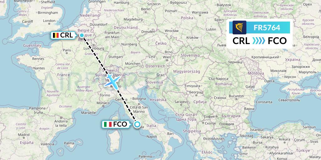 FR5764 Ryanair Flight Map: Brussels to Rome
