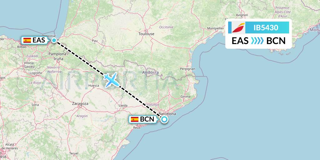 IB5430 Iberia Flight Map: San Sebastian to Barcelona