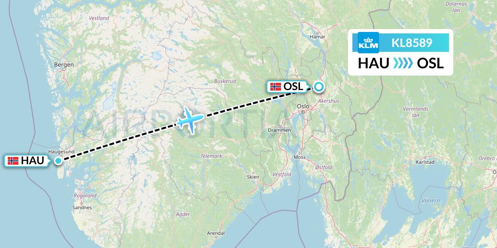 KL8589 KLM Flight Map: Haugesund to Oslo