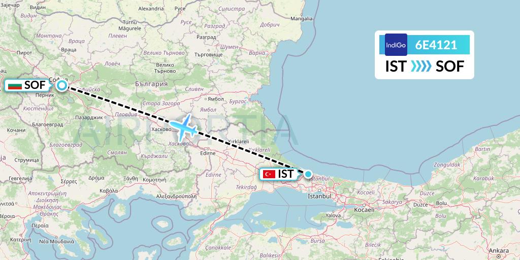 6E4121 IndiGo Airlines Flight Map: Istanbul to Sofia