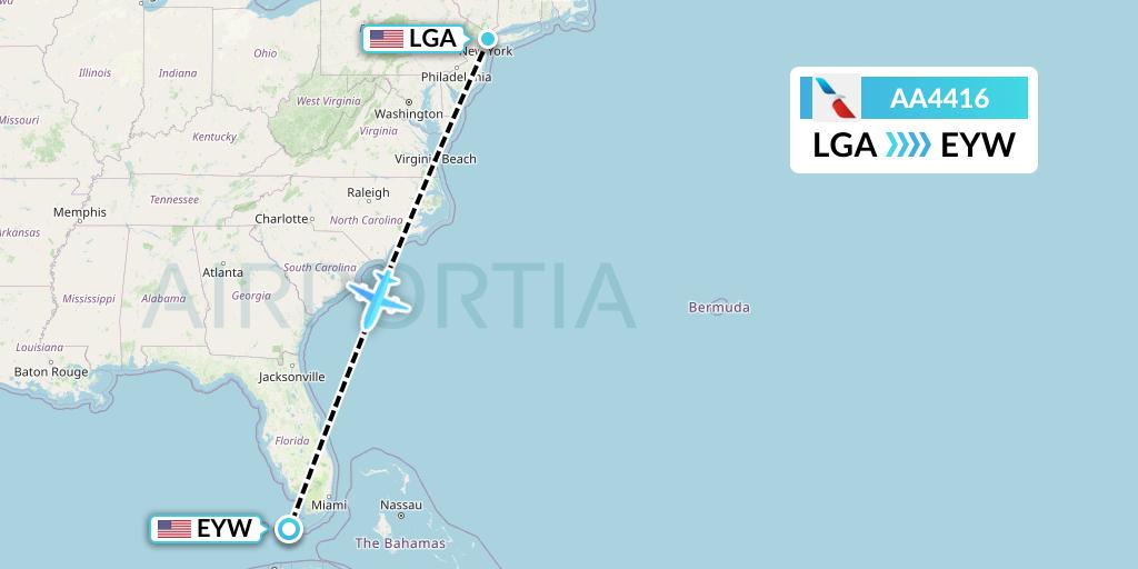 AA4416 American Airlines Flight Map: New York to Key West