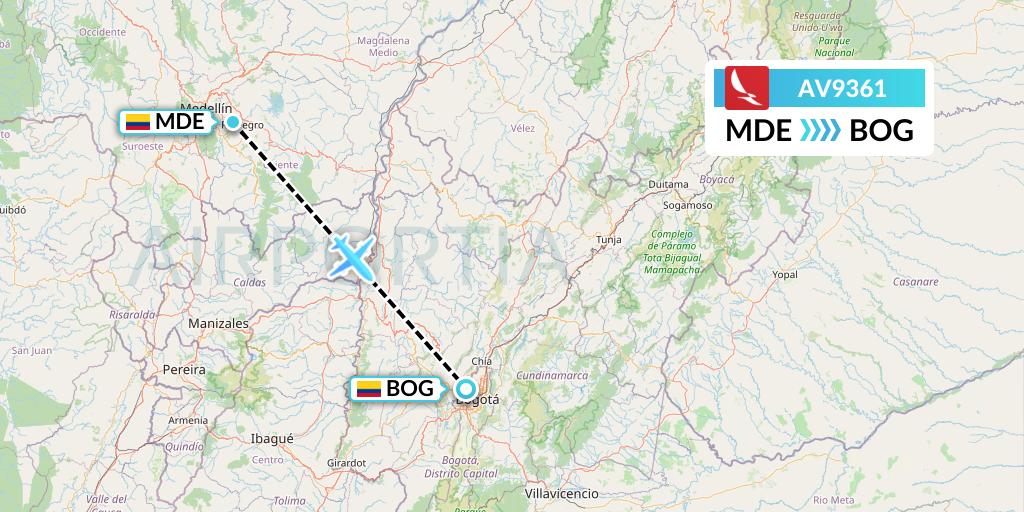 AV9361 Avianca Flight Map: Medellin to Bogota