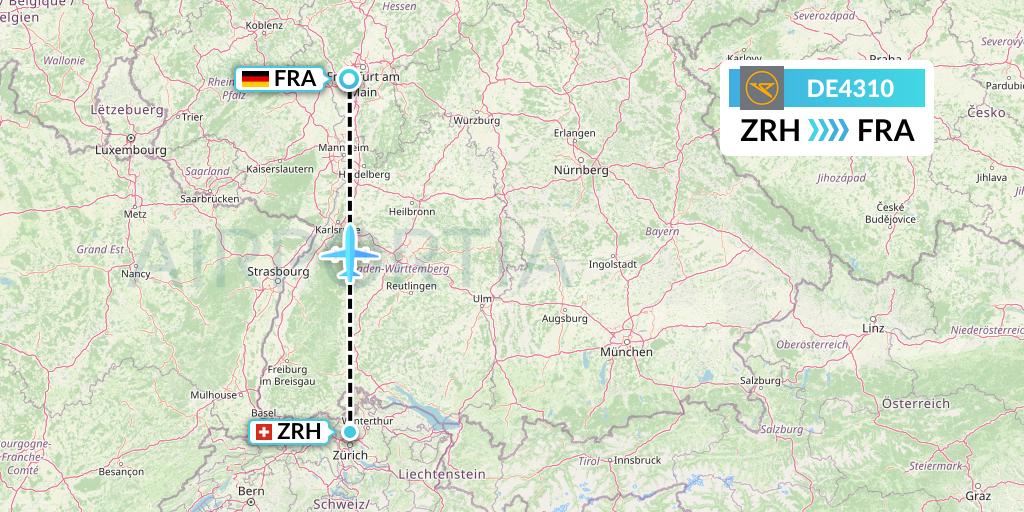 DE4310 Condor Flight Map: Zurich to Frankfurt