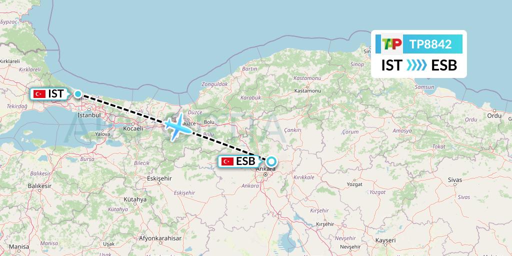 TP8842 TAP Portugal Flight Map: Istanbul to Ankara