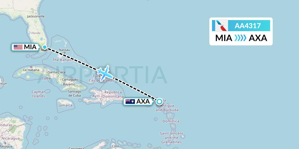 AA4317 American Airlines Flight Map: Miami to The Valley