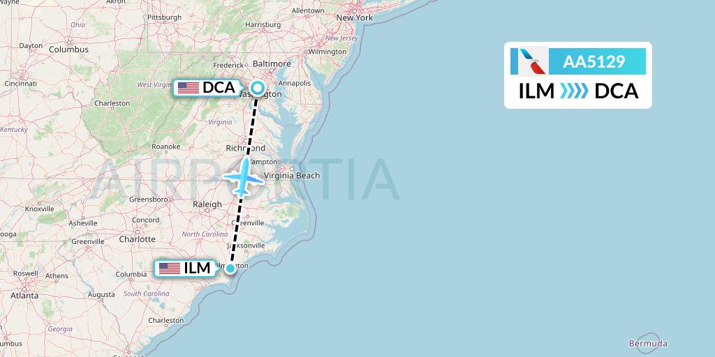 AA5129 American Airlines Flight Map: Wilmington to Washington