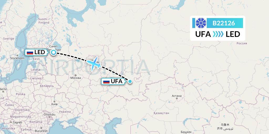 B22126 Belavia Flight Map: Ufa to St. Petersburg