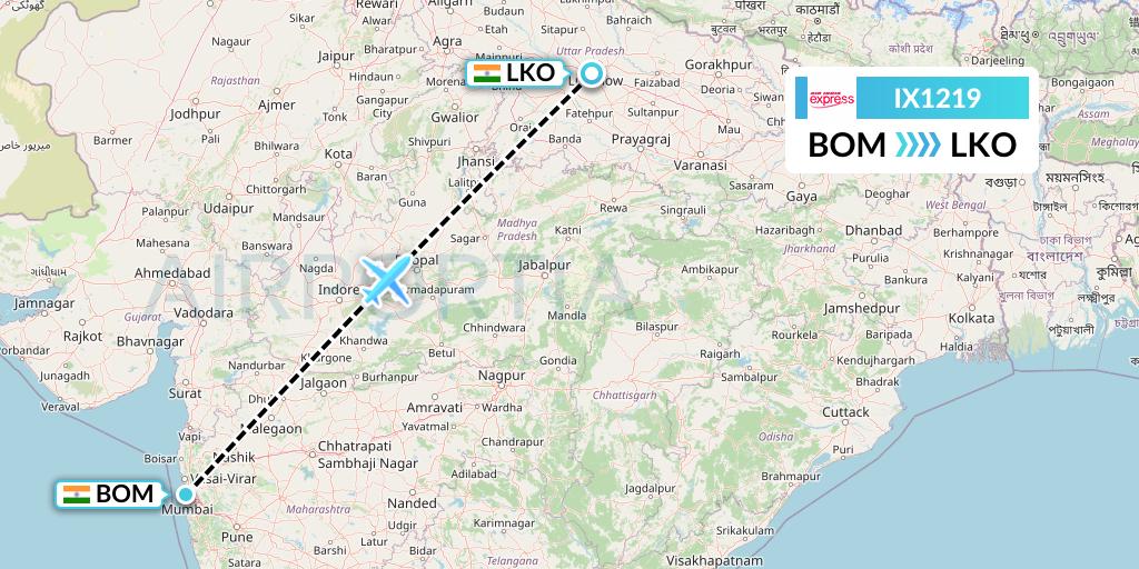IX1219 Air India Express Flight Map: Mumbai to Lucknow