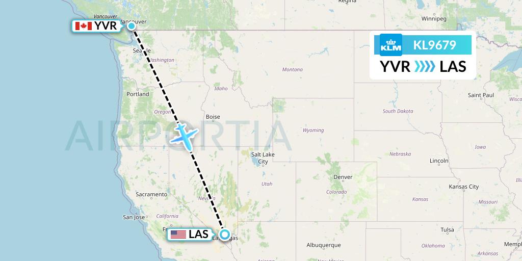 KL9679 KLM Flight Map: Vancouver to Las Vegas