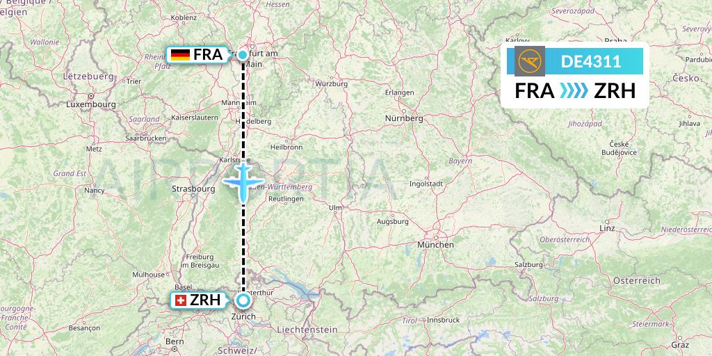 DE4311 Condor Flight Map: Frankfurt to Zurich