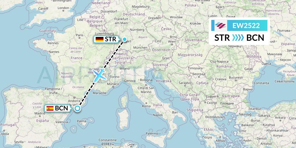 EW2522 Eurowings Flight Map: Stuttgart to Barcelona