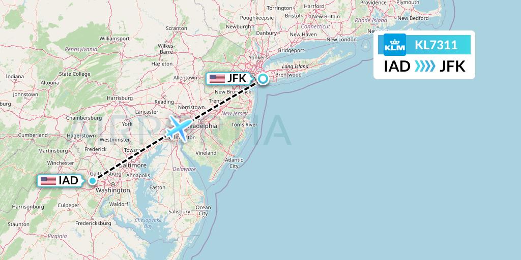 KL7311 KLM Flight Map: Washington to New York