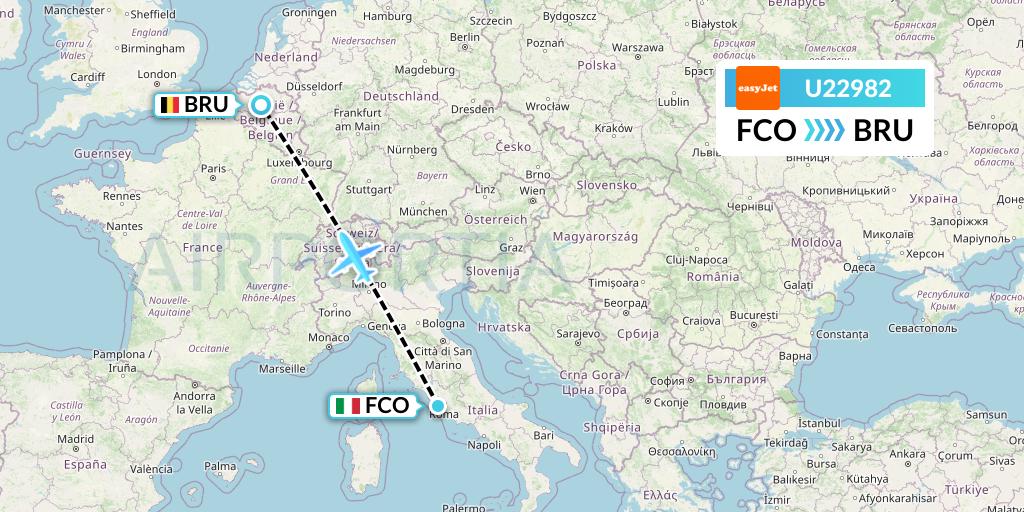 U22982 EasyJet Flight Map: Rome to Brussels