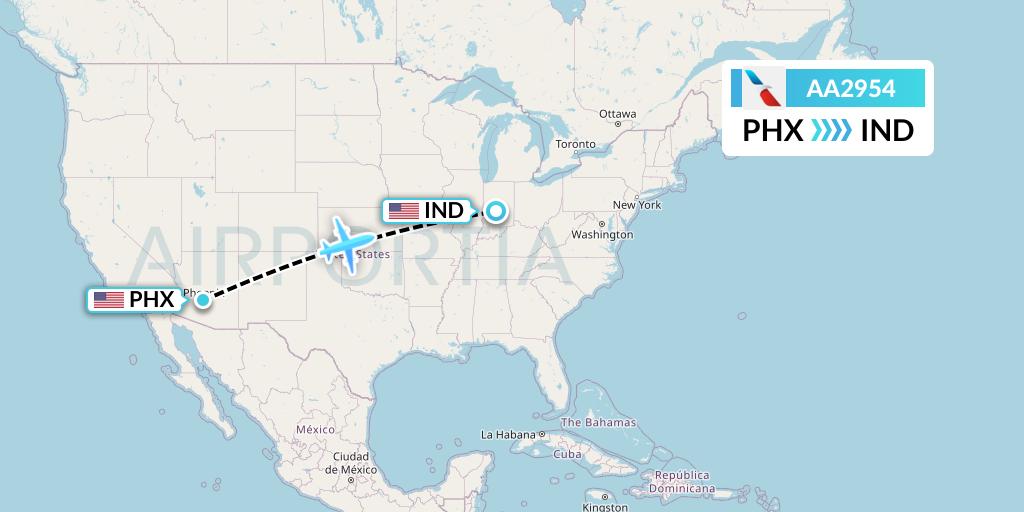 AA2954 American Airlines Flight Map: Phoenix to Indianapolis