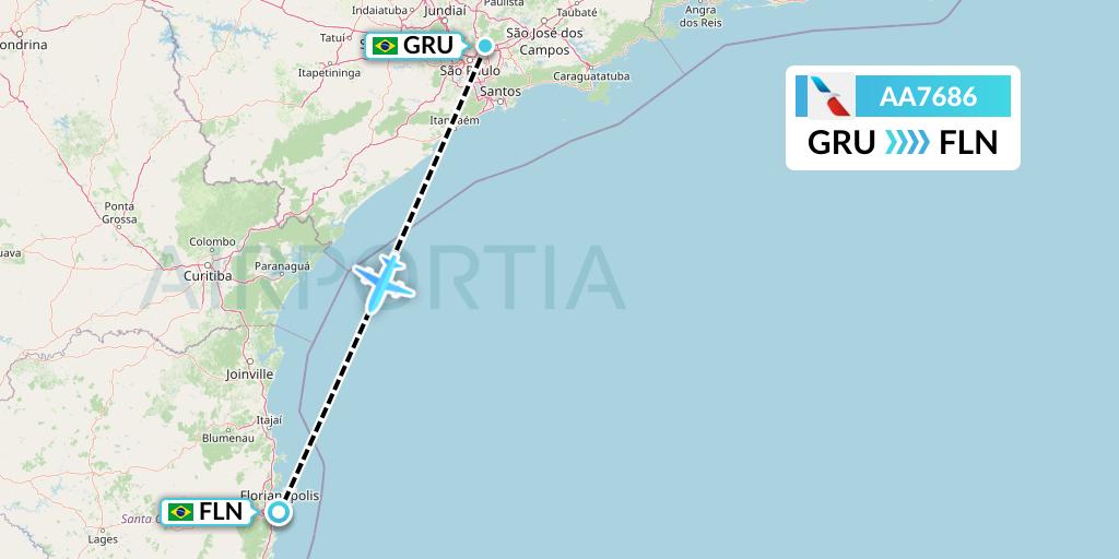 AA7686 American Airlines Flight Map: Sao Paulo to Florianopolis