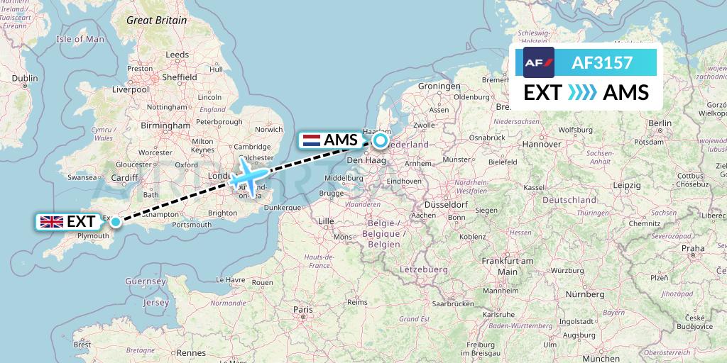AF3157 Air France Flight Map: Exeter to Amsterdam