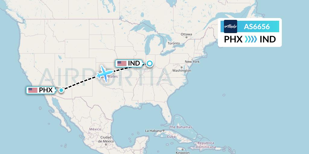 AS6656 Alaska Airlines Flight Map: Phoenix to Indianapolis