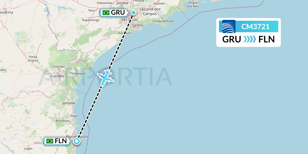 CM3721 Copa Airlines Flight Map: Sao Paulo to Florianopolis