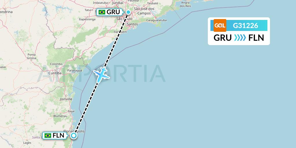 G31226 GOL Transportes Aeros Flight Map: Sao Paulo to Florianopolis
