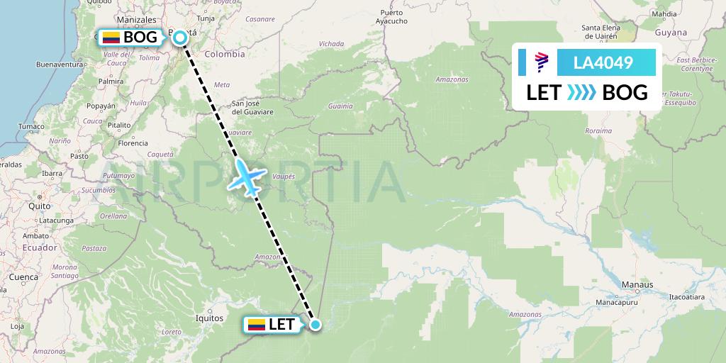LA4049 LAN Airlines Flight Map: Leticia to Bogota