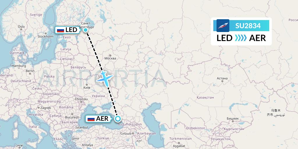 SU2834 Aeroflot Flight Map: St. Petersburg to Sochi