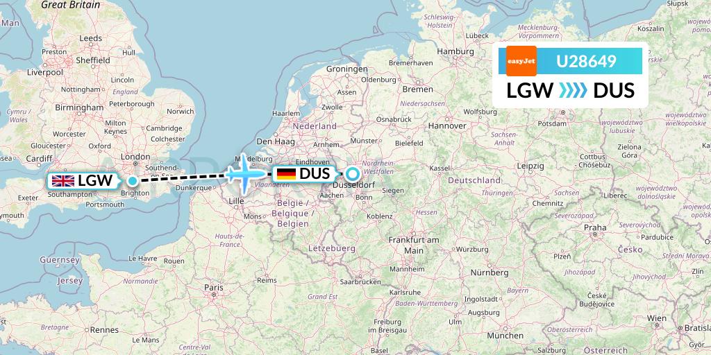 U28649 EasyJet Flight Map: London to Dusseldorf