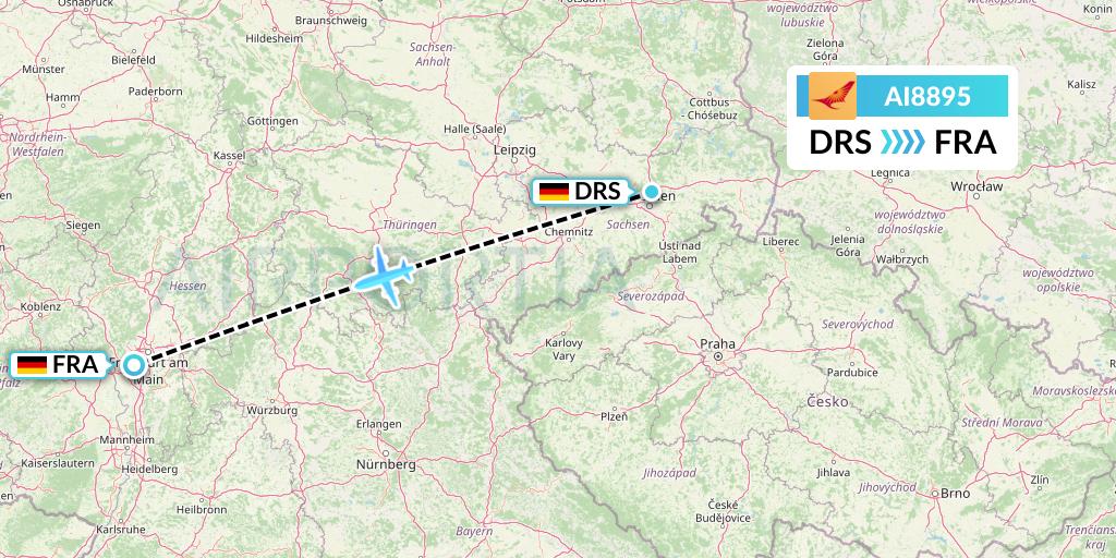 AI8895 Air India Flight Map: Dresden to Frankfurt