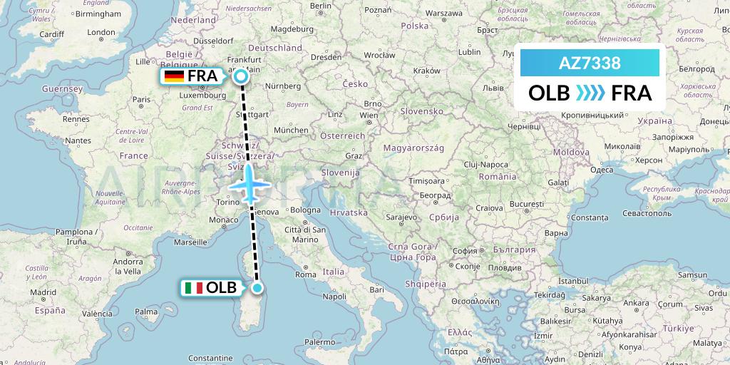 AZ7338 ITA Airways Flight Map: Olbia to Frankfurt