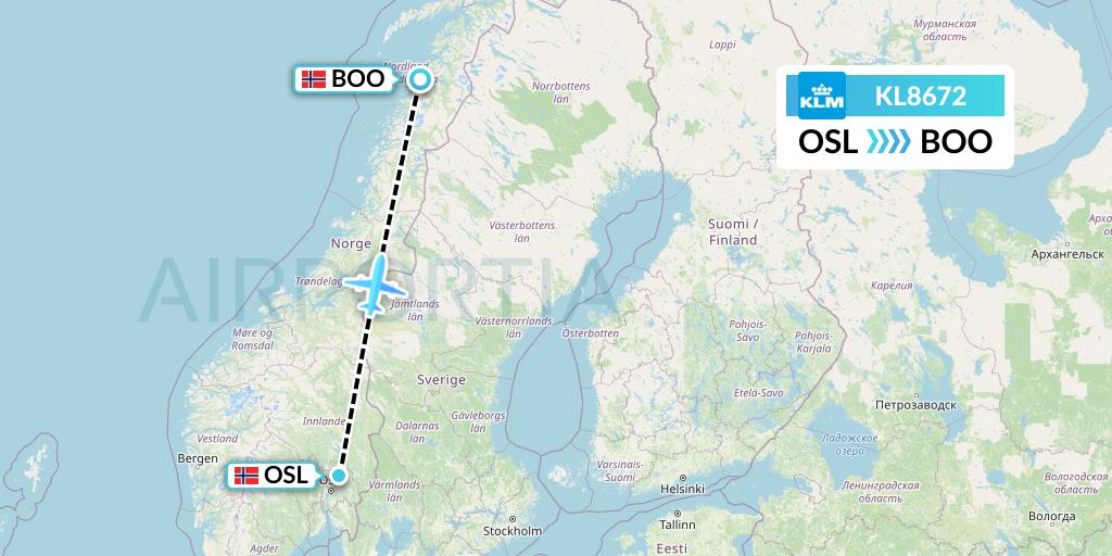 KL8672 KLM Flight Map: Oslo to Bodo