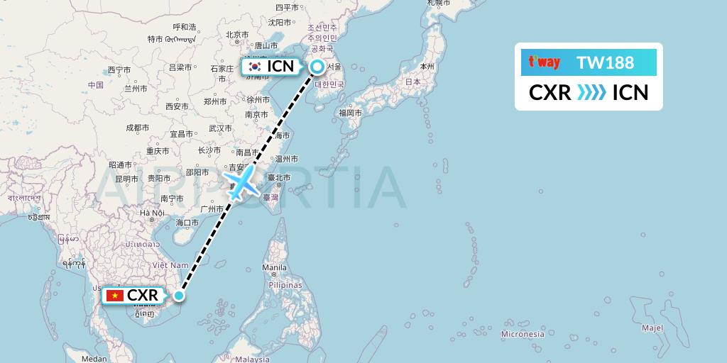 TW188 T'way Air Flight Map: Nha Trang to Seoul
