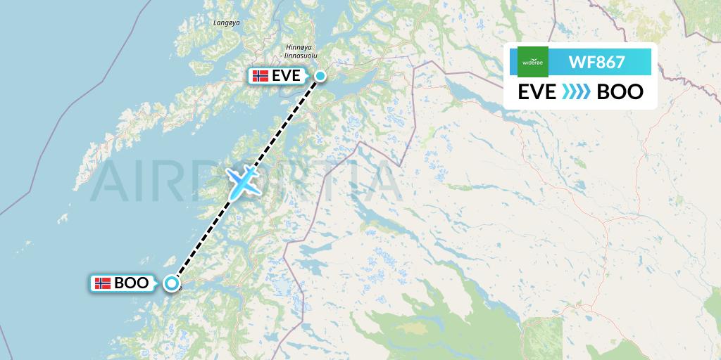 WF867 Wideroe Flight Map: Harstad to Bodo