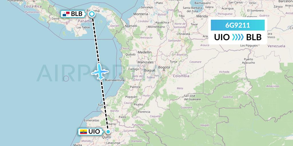 6G9211 Go2Sky Flight Map: Quito to Balboa