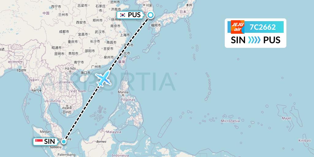 7C2662 Jeju Air Flight Map: Singapore to Busan