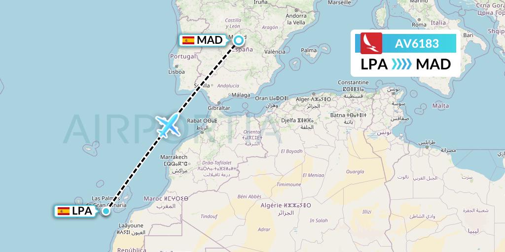 AV6183 Avianca Flight Map: Las Palmas to Madrid