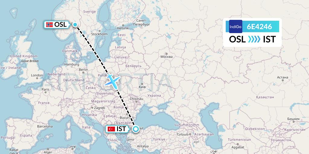 6E4246 IndiGo Airlines Flight Map: Oslo to Istanbul