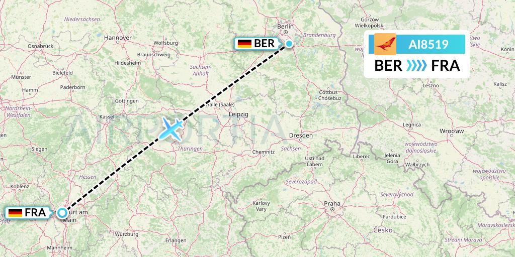 AI8519 Air India Flight Map: Berlin to Frankfurt