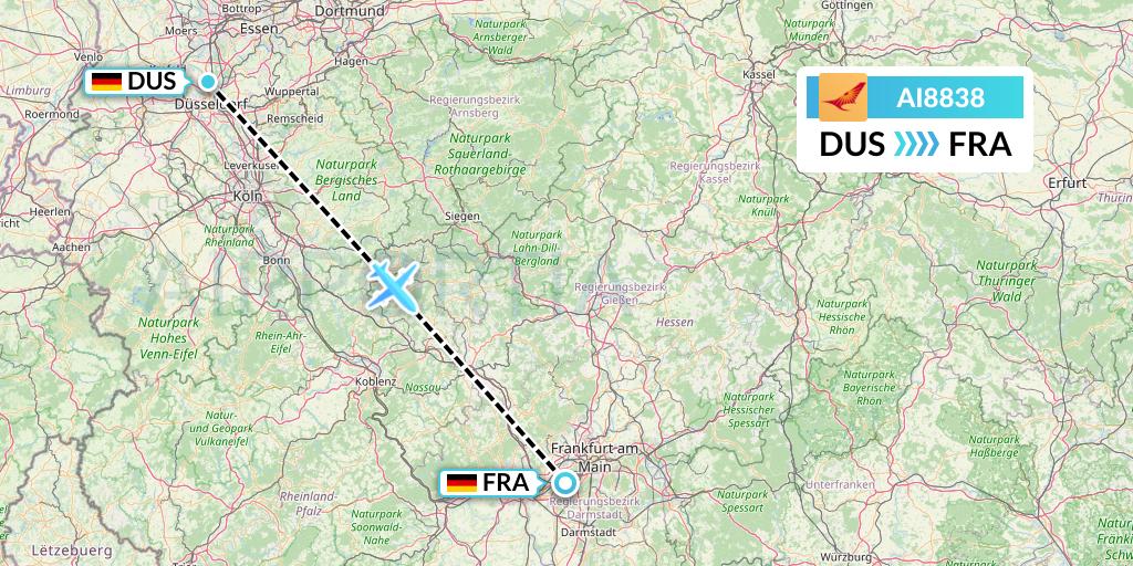 AI8838 Air India Flight Map: Dusseldorf to Frankfurt
