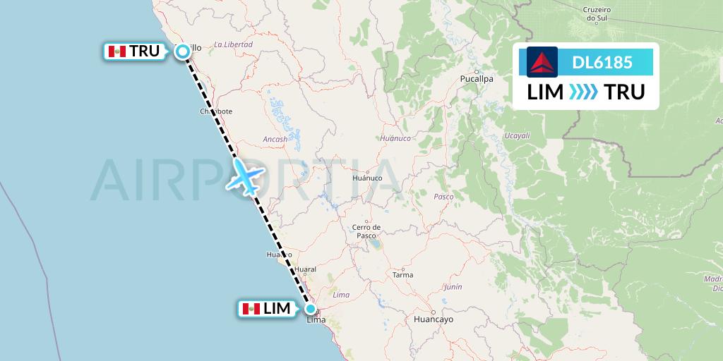 DL6185 Delta Air Lines Flight Map: Lima to Trujillo