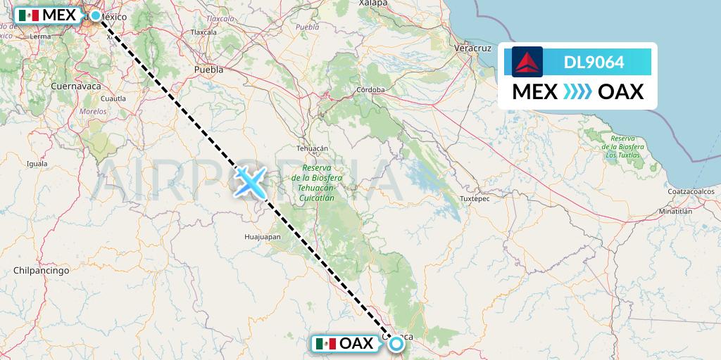 DL9064 Delta Air Lines Flight Map: Mexico City to Oaxaca