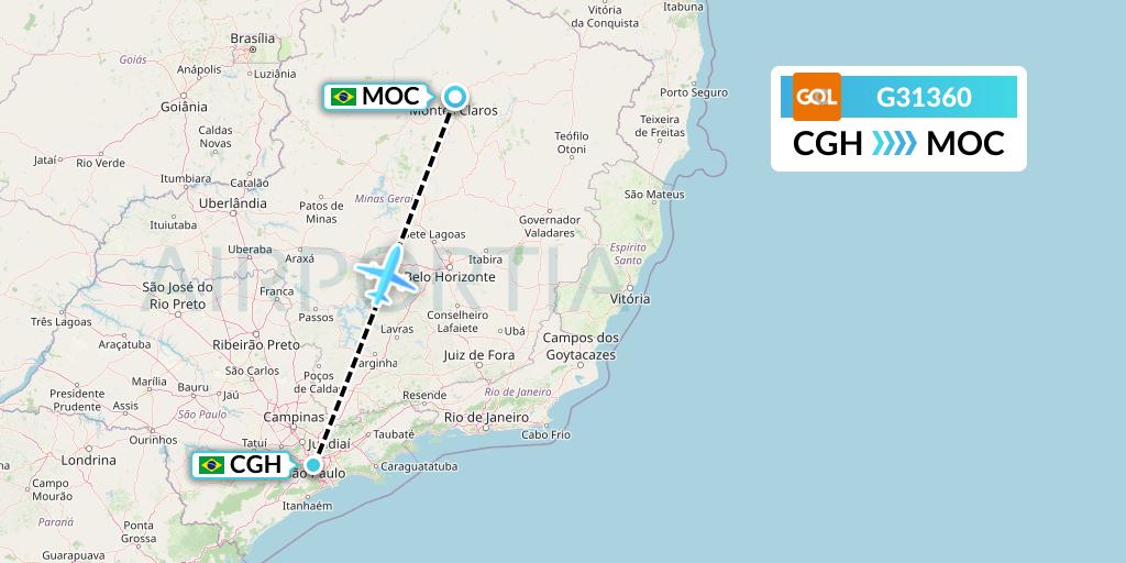 G31360 GOL Transportes Aeros Flight Map: Sao Paulo to Montes Claros