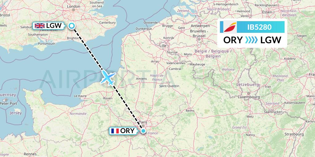 IB5280 Iberia Flight Map: Paris to London